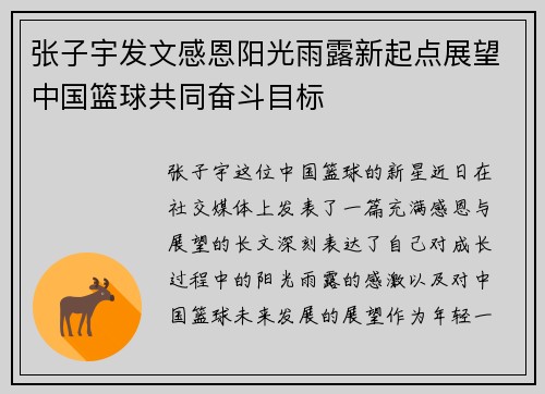 张子宇发文感恩阳光雨露新起点展望中国篮球共同奋斗目标